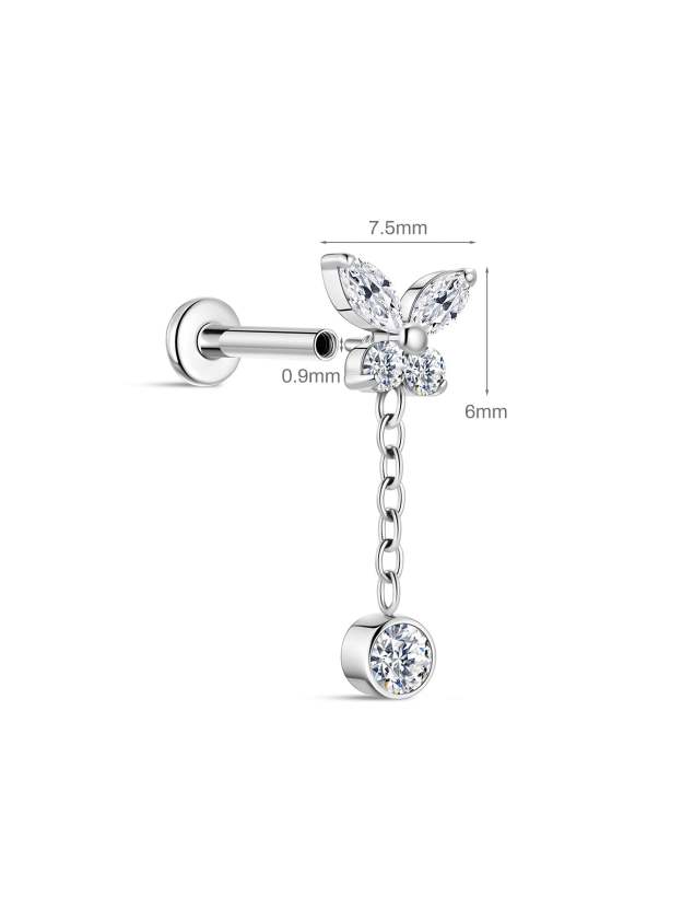 G23 Titanium Butterfly Chain Pendant Ear Piercing Stud-Olarajewelry