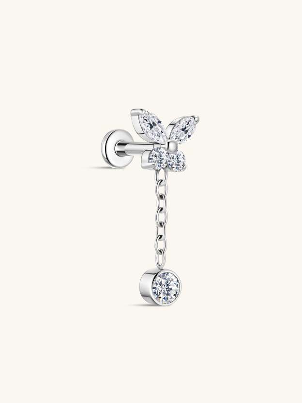 G23 Titanium Butterfly Chain Pendant Ear Piercing Stud-Olarajewelry