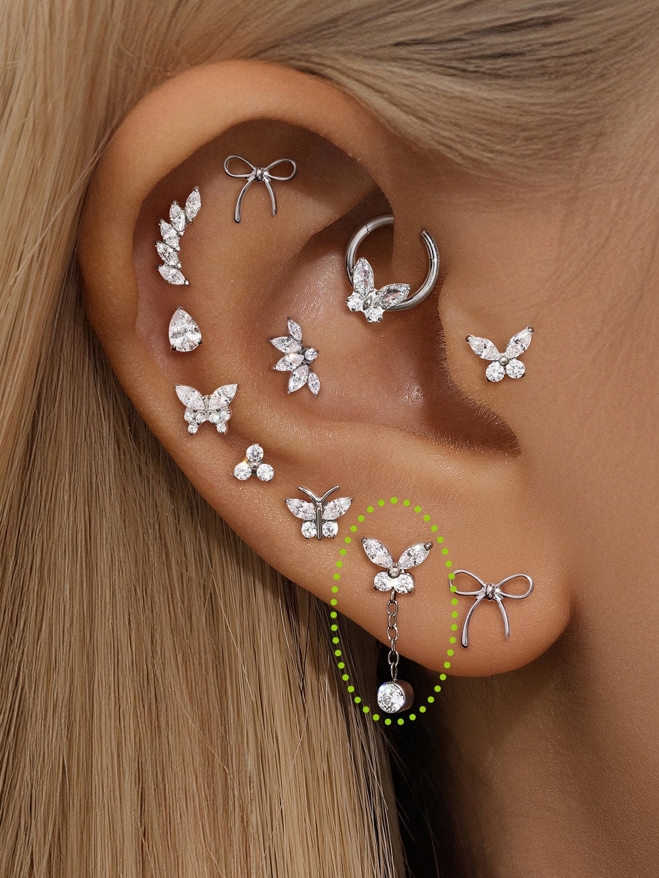 G23 Titanium Butterfly Chain Pendant Ear Piercing Stud-Olarajewelry