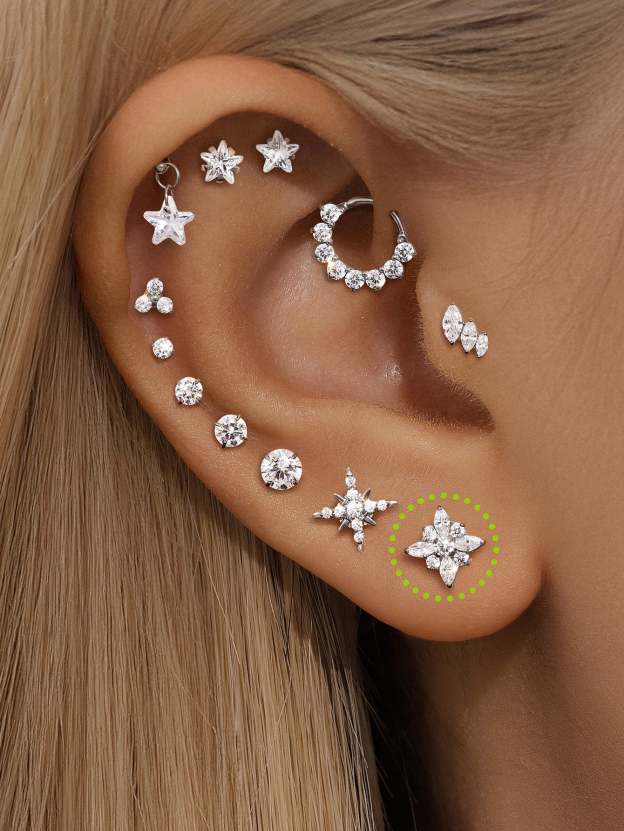 G23 Titanium Cross-shaped Zircon Ear Piercing Stud-Olarajewelry