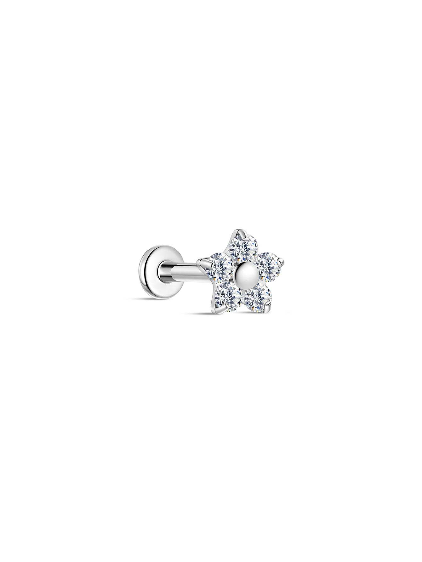 G23 Titanium Flower Shiny Zircon Ear Piercing Stud-Olarajewelry