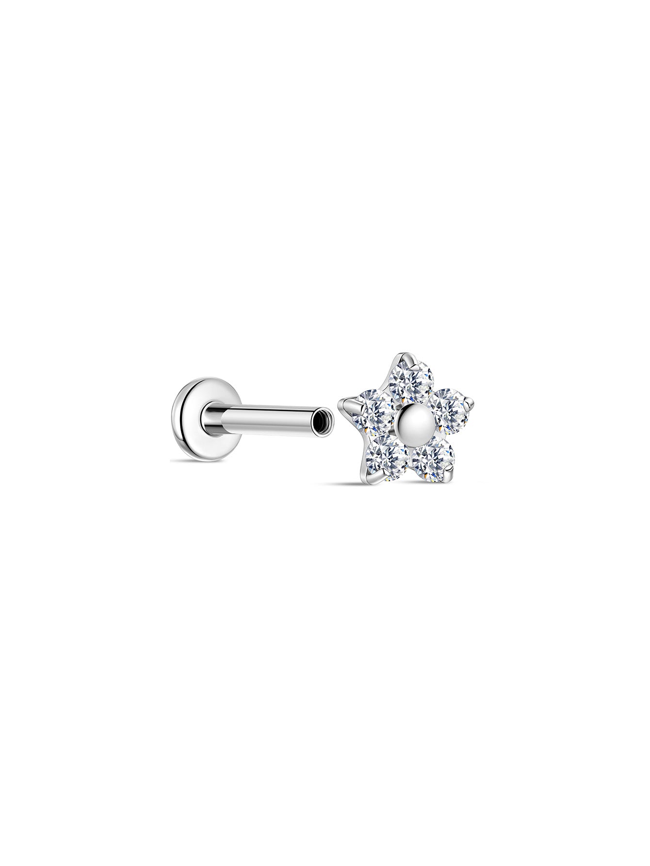 G23 Titanium Flower Shiny Zircon Ear Piercing Stud-Olarajewelry