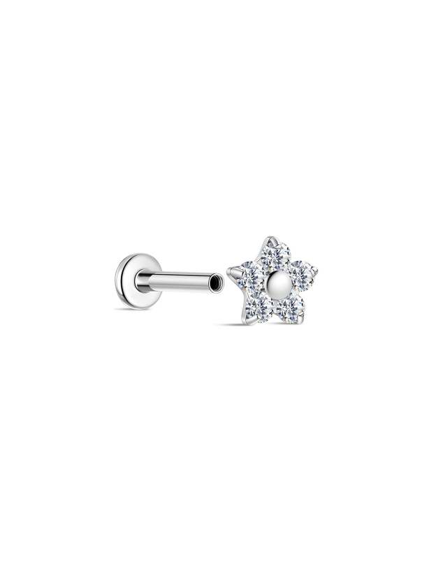 G23 Titanium Flower Shiny Zircon Ear Piercing Stud-Olarajewelry