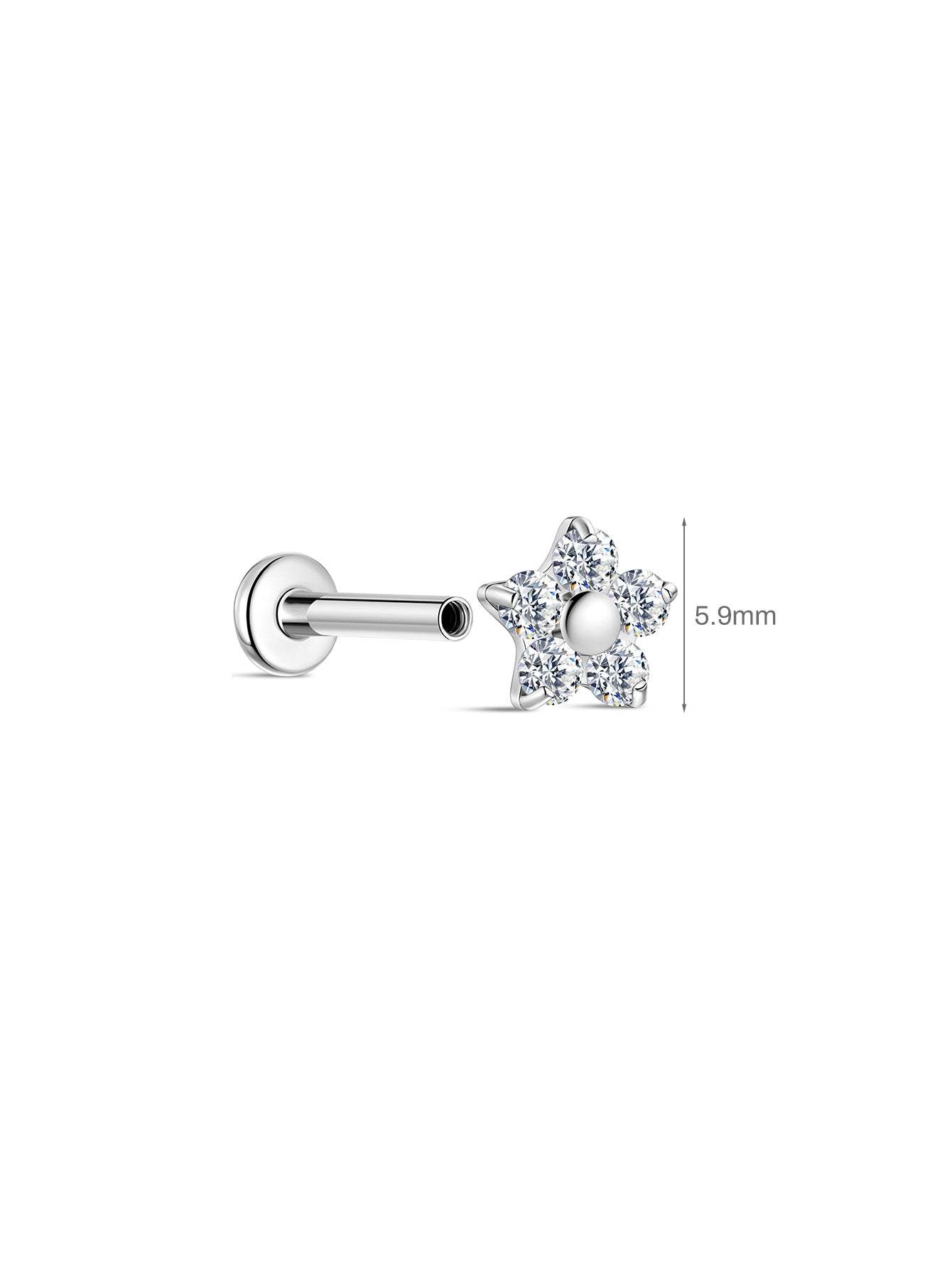 G23 Titanium Flower Shiny Zircon Ear Piercing Stud-Olarajewelry