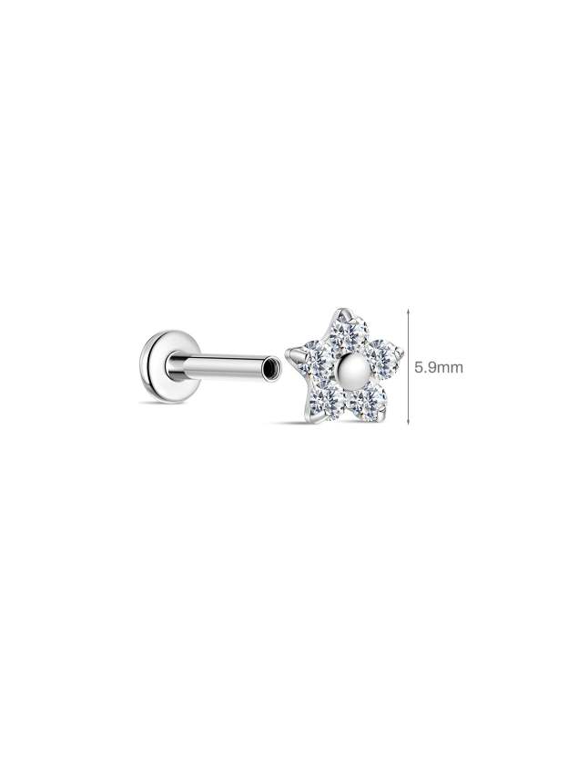 G23 Titanium Flower Shiny Zircon Ear Piercing Stud-Olarajewelry