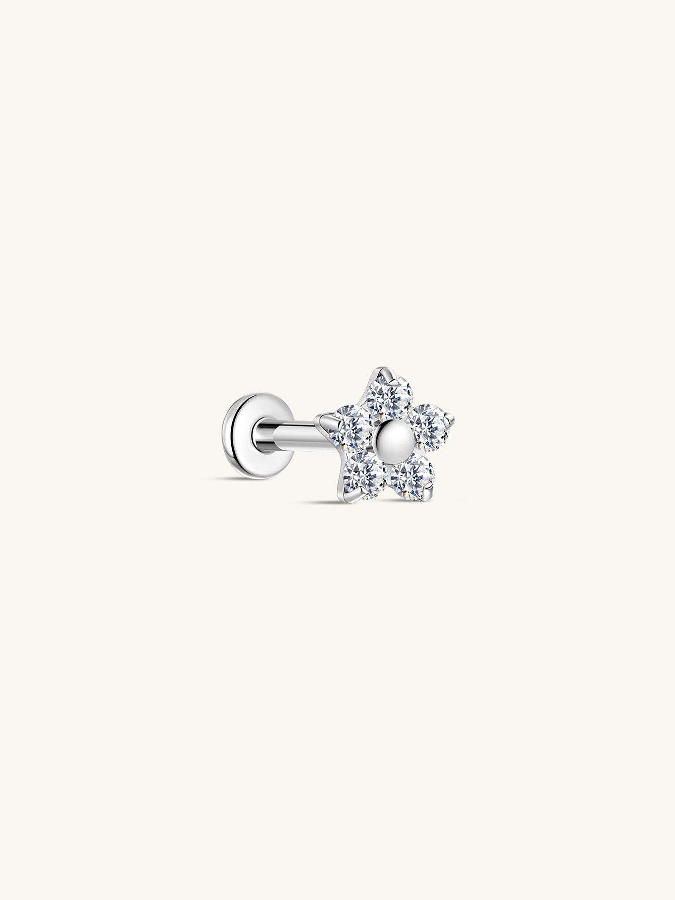 G23 Titanium Flower Shiny Zircon Ear Piercing Stud-Olarajewelry