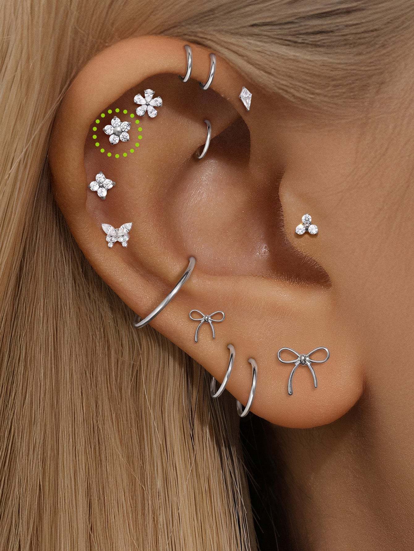 G23 Titanium Flower Shiny Zircon Ear Piercing Stud-Olarajewelry