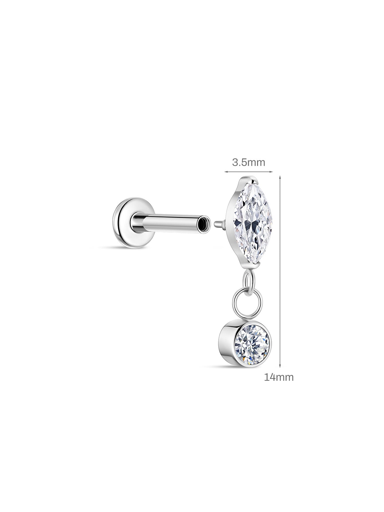 G23 Titanium Marquise Zircon Pendant Ear Piercing Stud-Olarajewelry