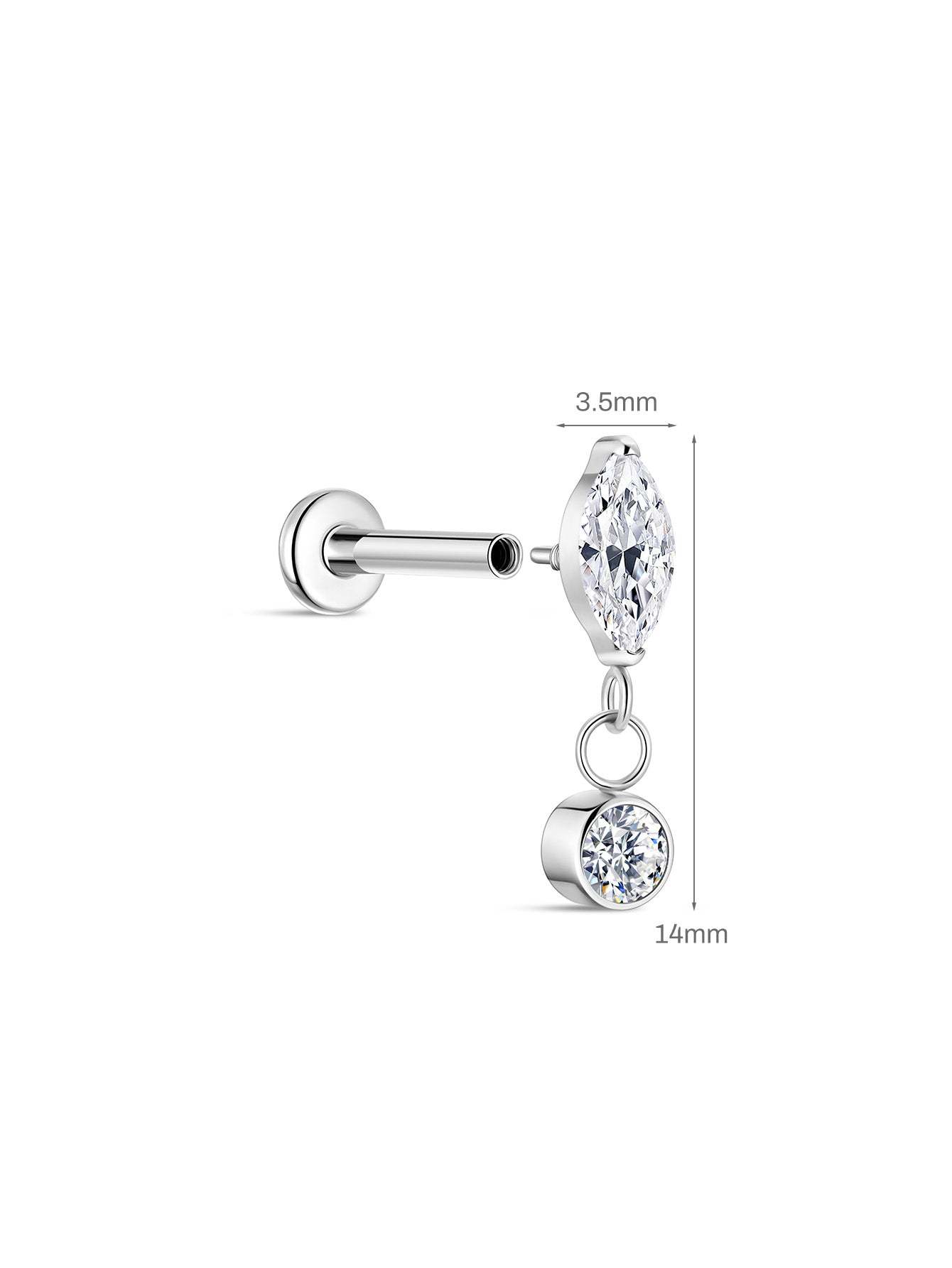 G23 Titanium Marquise Zircon Pendant Ear Piercing Stud-Olarajewelry