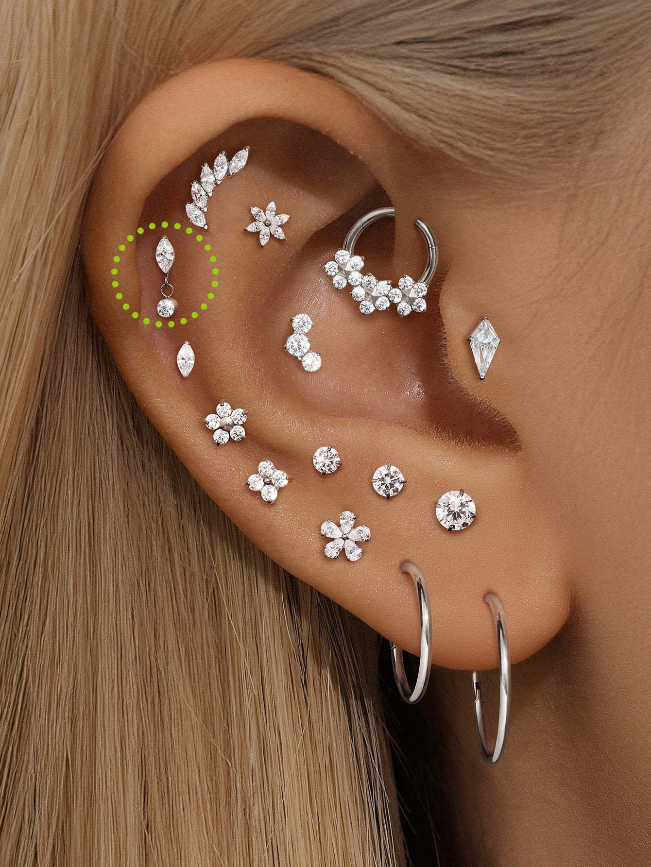 G23 Titanium Marquise Zircon Pendant Ear Piercing Stud-Olarajewelry