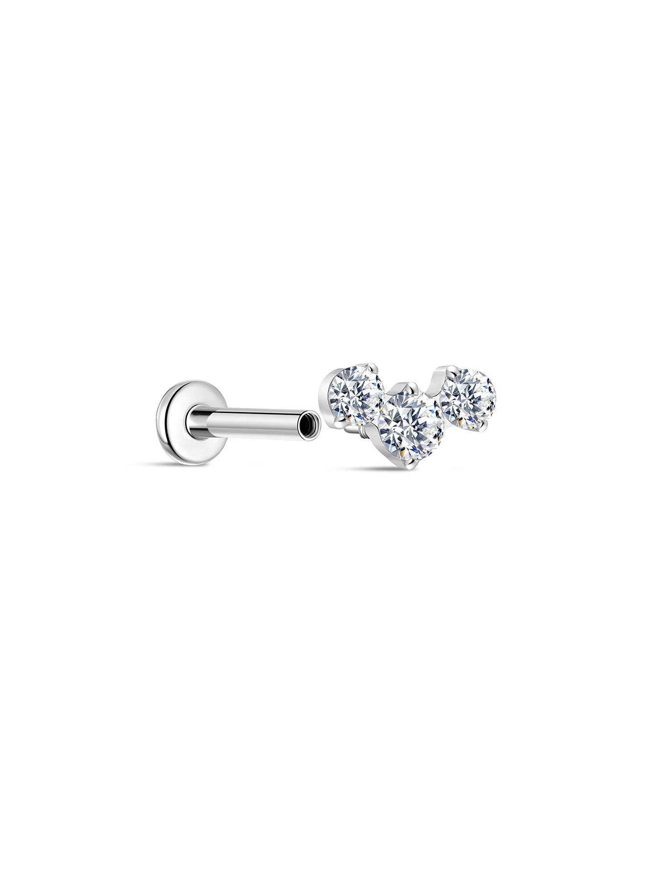 G23 Titanium Triple Spliced Zircon Ear Piercing Stud-Olarajewelry