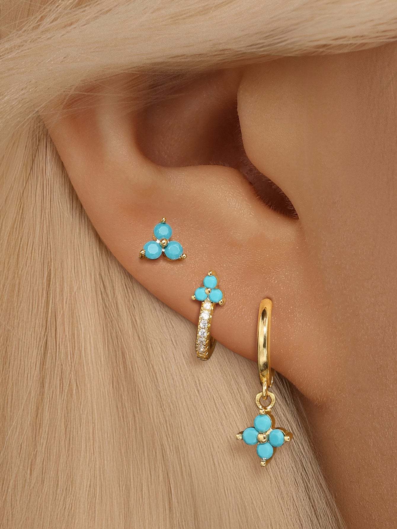 Turquoise Flower Stud Drop Hoop Earring Collection-Olarajewelry