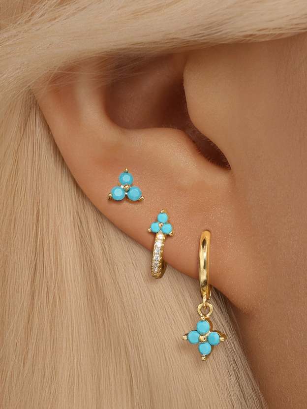 Turquoise Flower Stud Drop Hoop Earring Collection-Olarajewelry