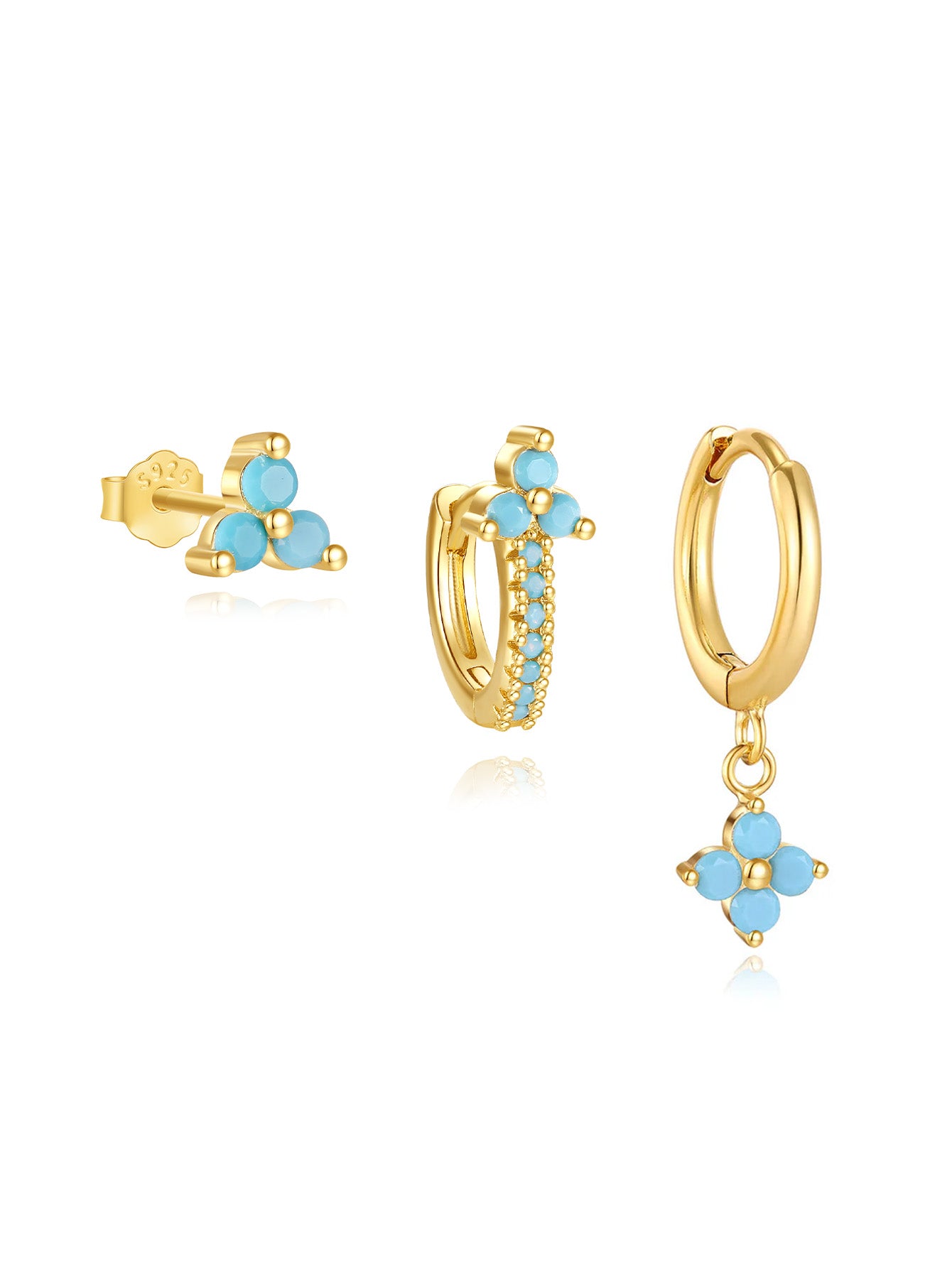 Turquoise Flower Stud Drop Hoop Earring Collection-Olarajewelry