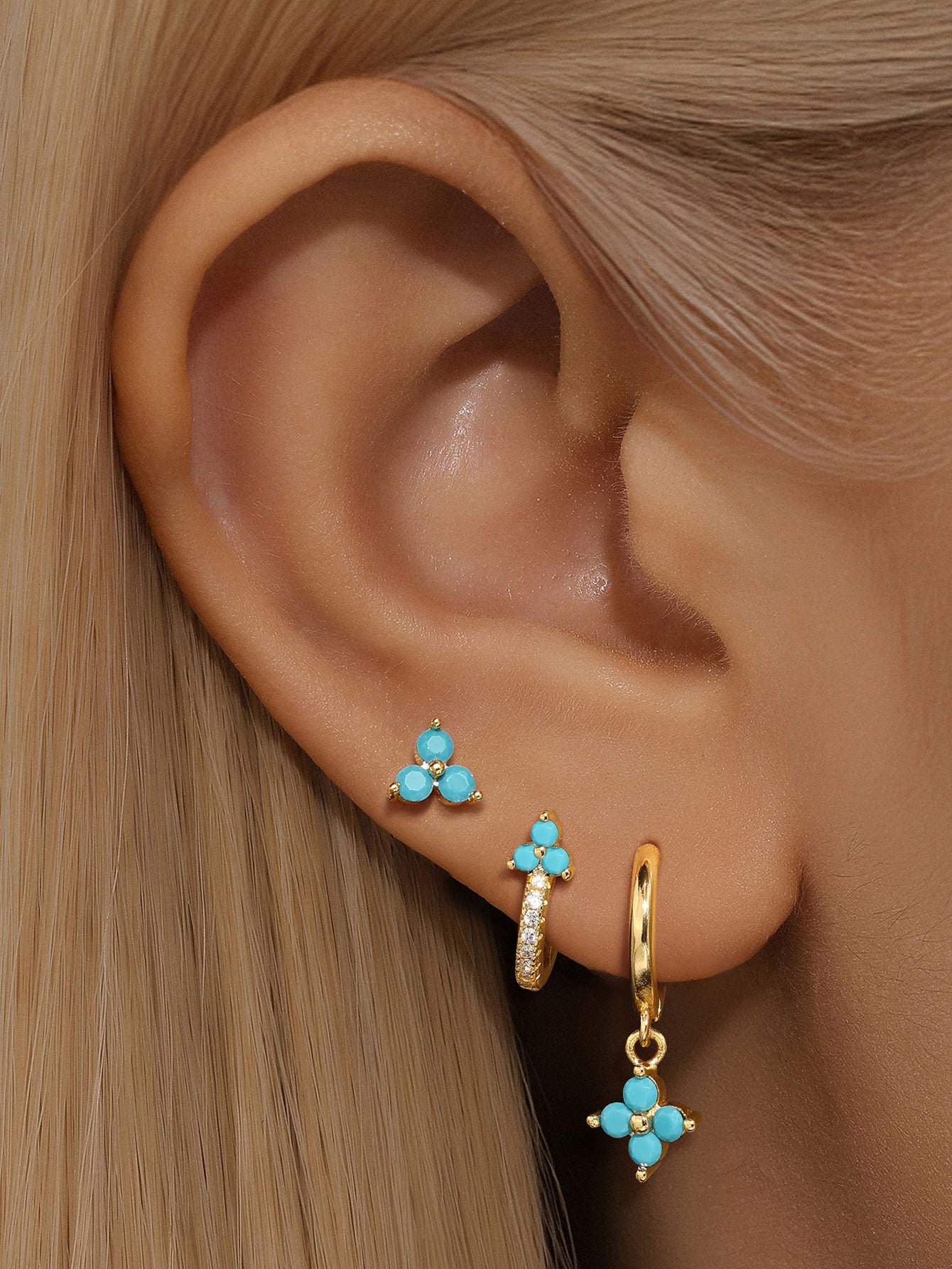 Turquoise Flower Stud Drop Hoop Earring Collection-Olarajewelry