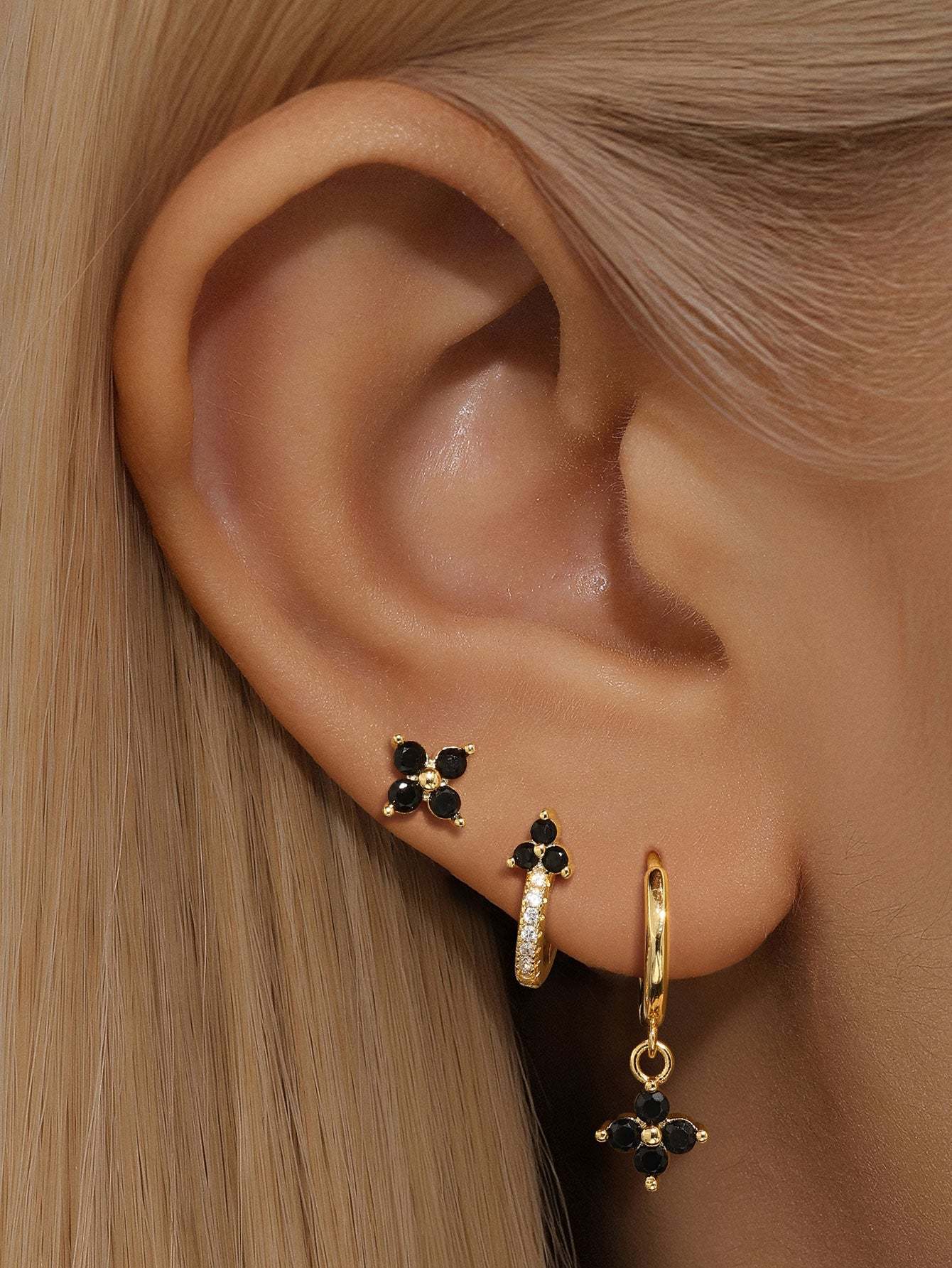 S925 Black Simple Fashion Flower Earrings Hoops Collection-Olarajewelry