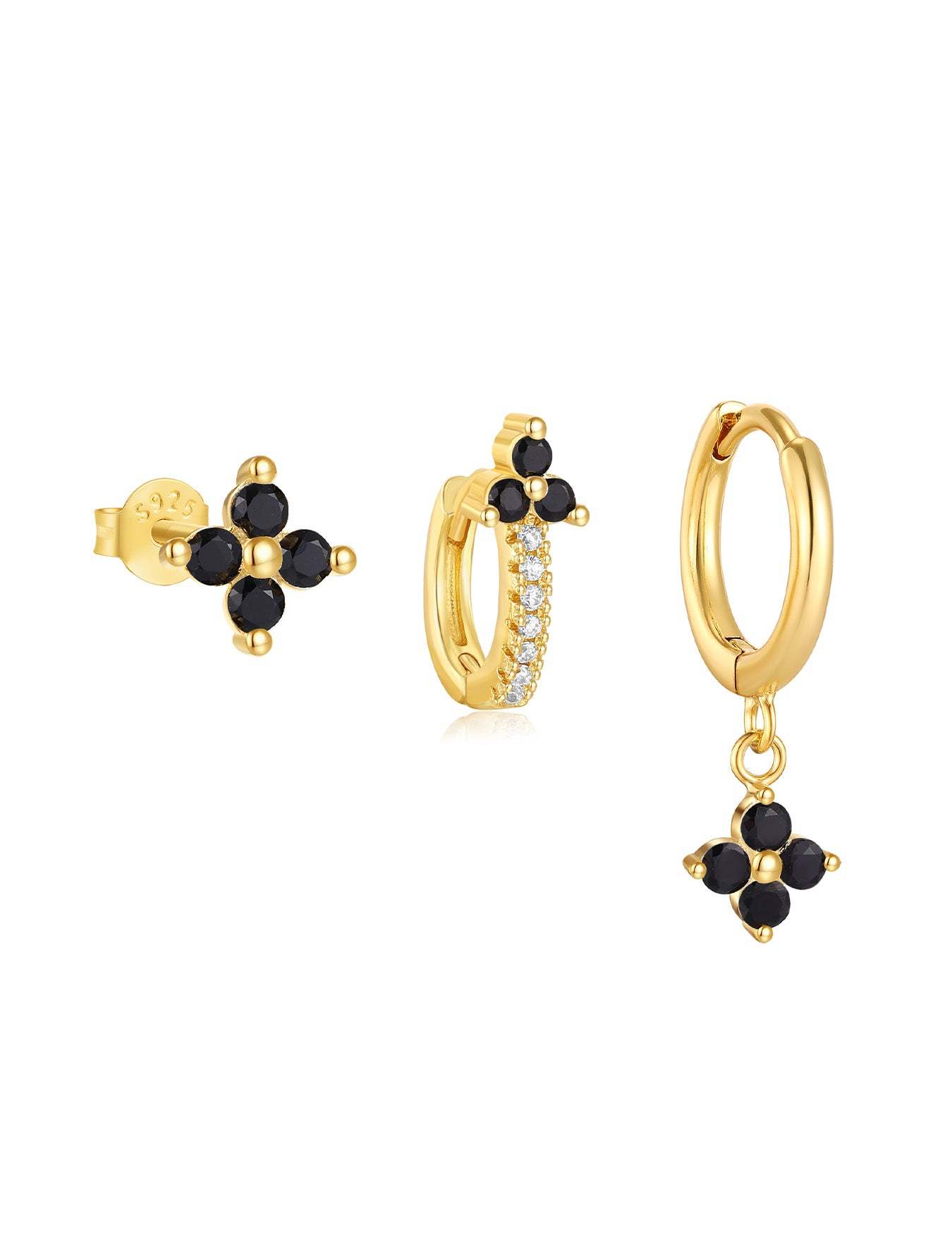 S925 Black Simple Fashion Flower Earrings Hoops Collection-Olarajewelry