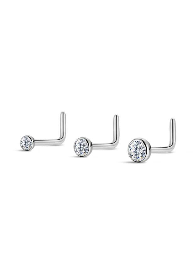 G23 Titanium L-Shape Classic Zircon  Nose Stud-Olarajewelry