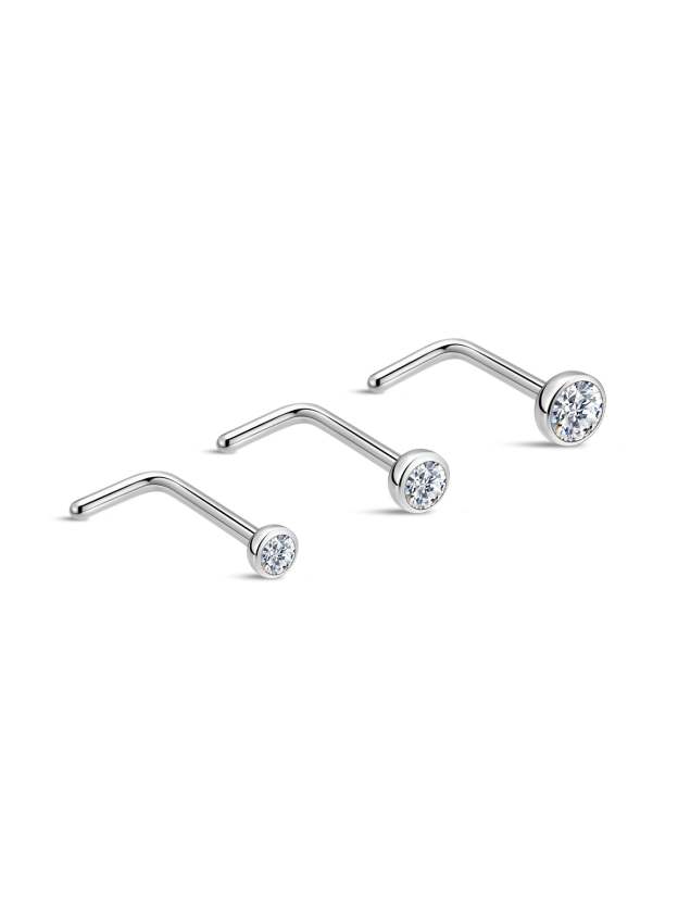 G23 Titanium L-Shape Classic Zircon  Nose Stud-Olarajewelry