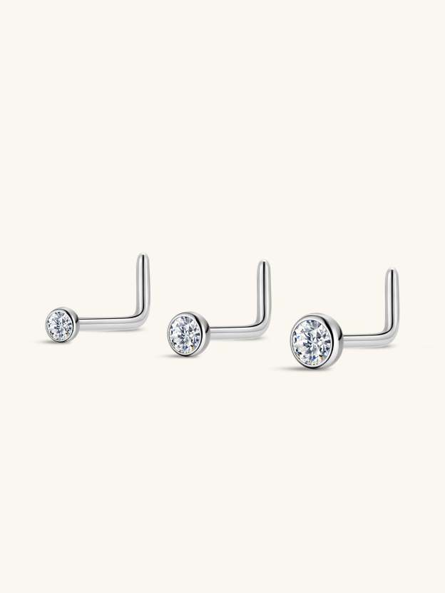 G23 Titanium L-Shape Classic Zircon  Nose Stud-Olarajewelry