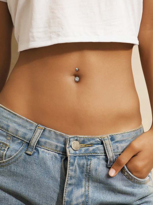 G23 Titanium Double Zircon Belly Ring-Olarajewelry