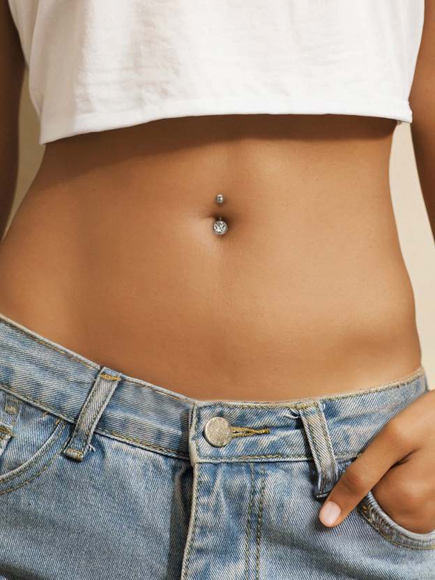 G23 Titanium Unilateral Zircon Simple Belly Ring-Olarajewelry
