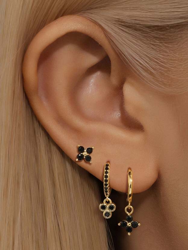S925 Black Floral Zirconia Beautiful Fashion Earring Collection-Olarajewelry