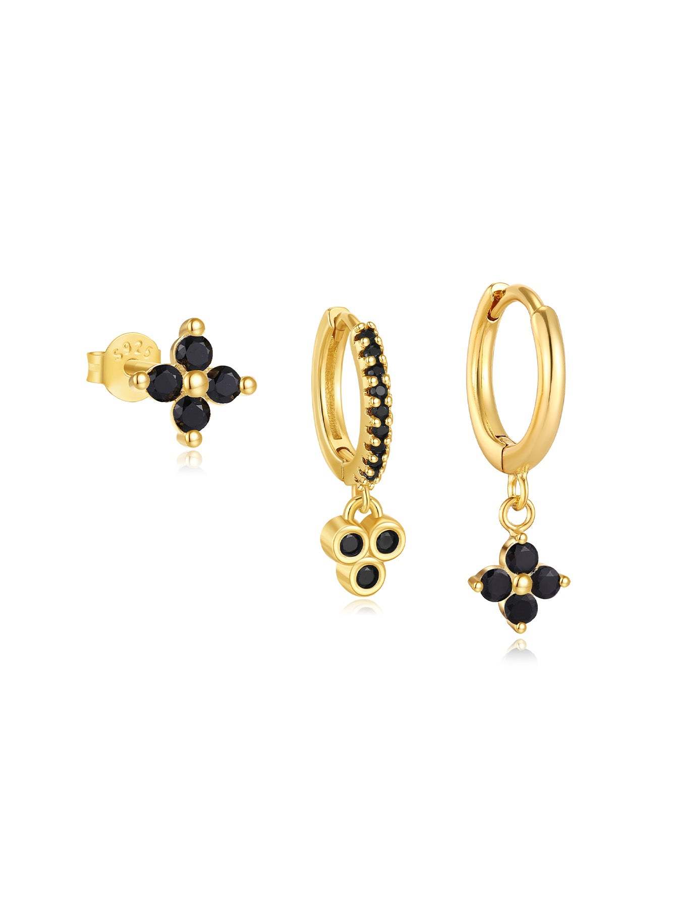 S925 Black Floral Zirconia Beautiful Fashion Earring Collection-Olarajewelry