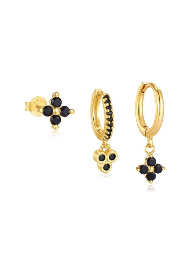 S925 Black Floral Zirconia Beautiful Fashion Earring Collection-Olarajewelry