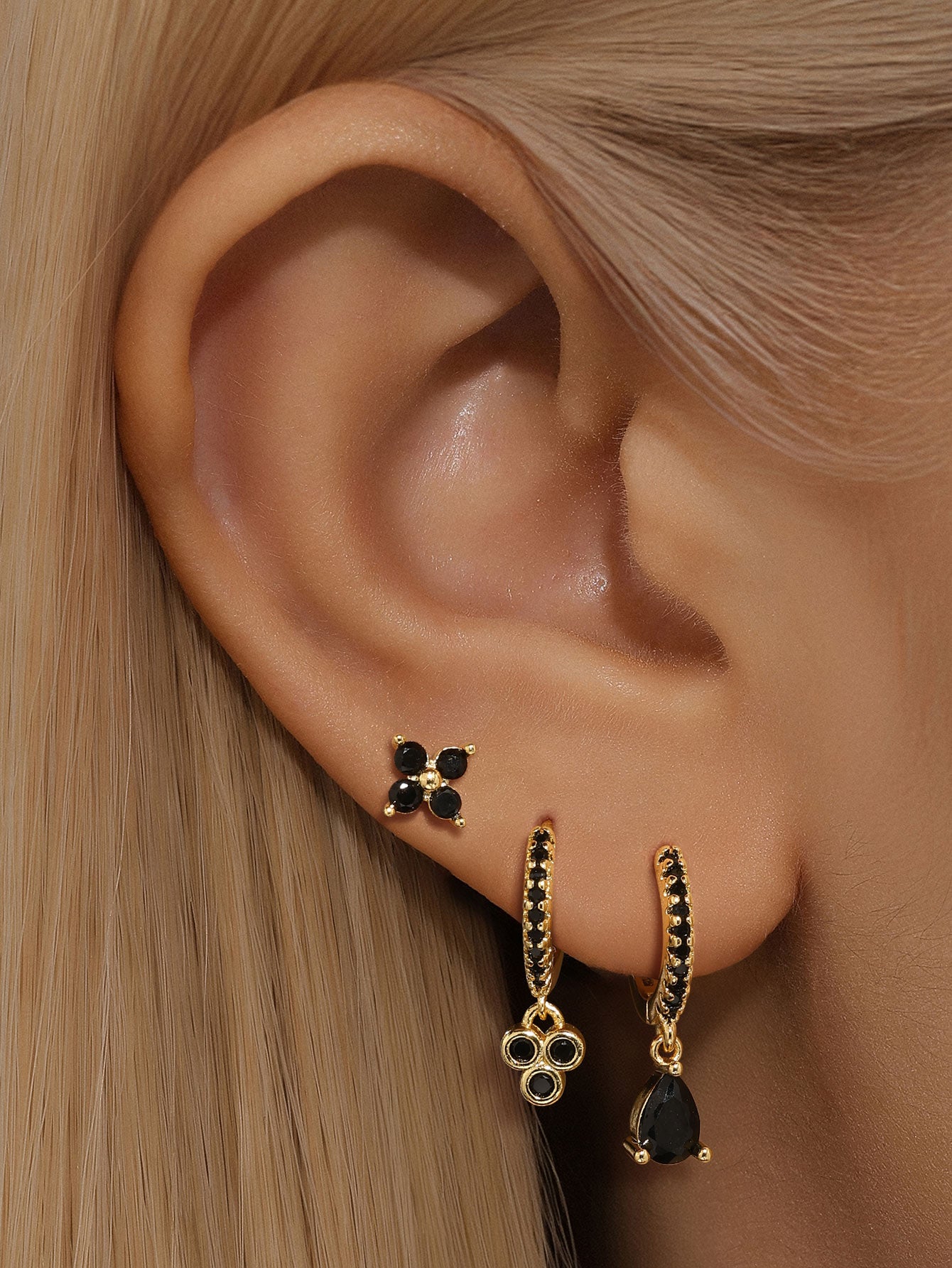 S925 Flower Drops Black Zirconia Beautiful Fashion Earring Collection-Olarajewelry