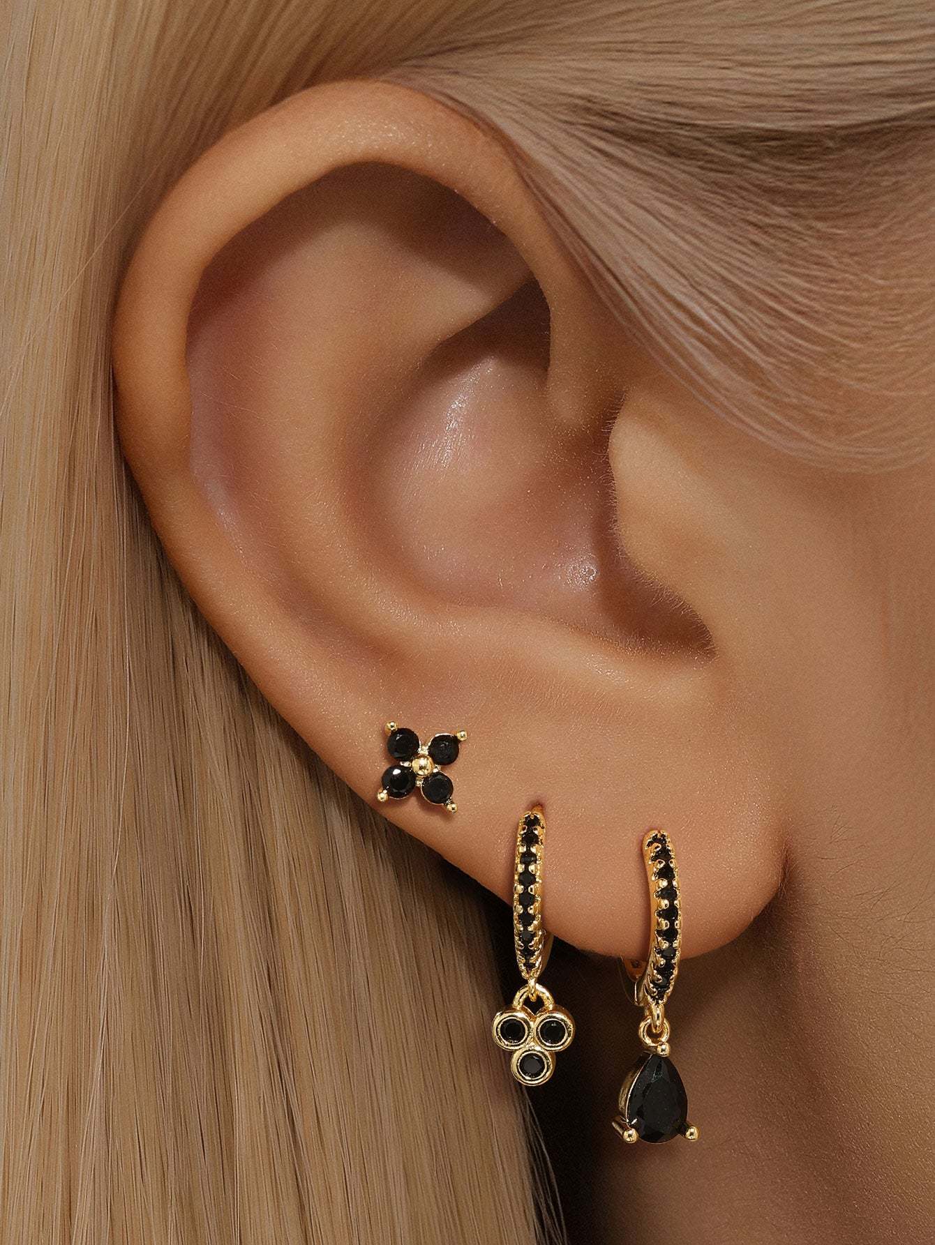 S925 Flower Drops Black Zirconia Beautiful Fashion Earring Collection-Olarajewelry