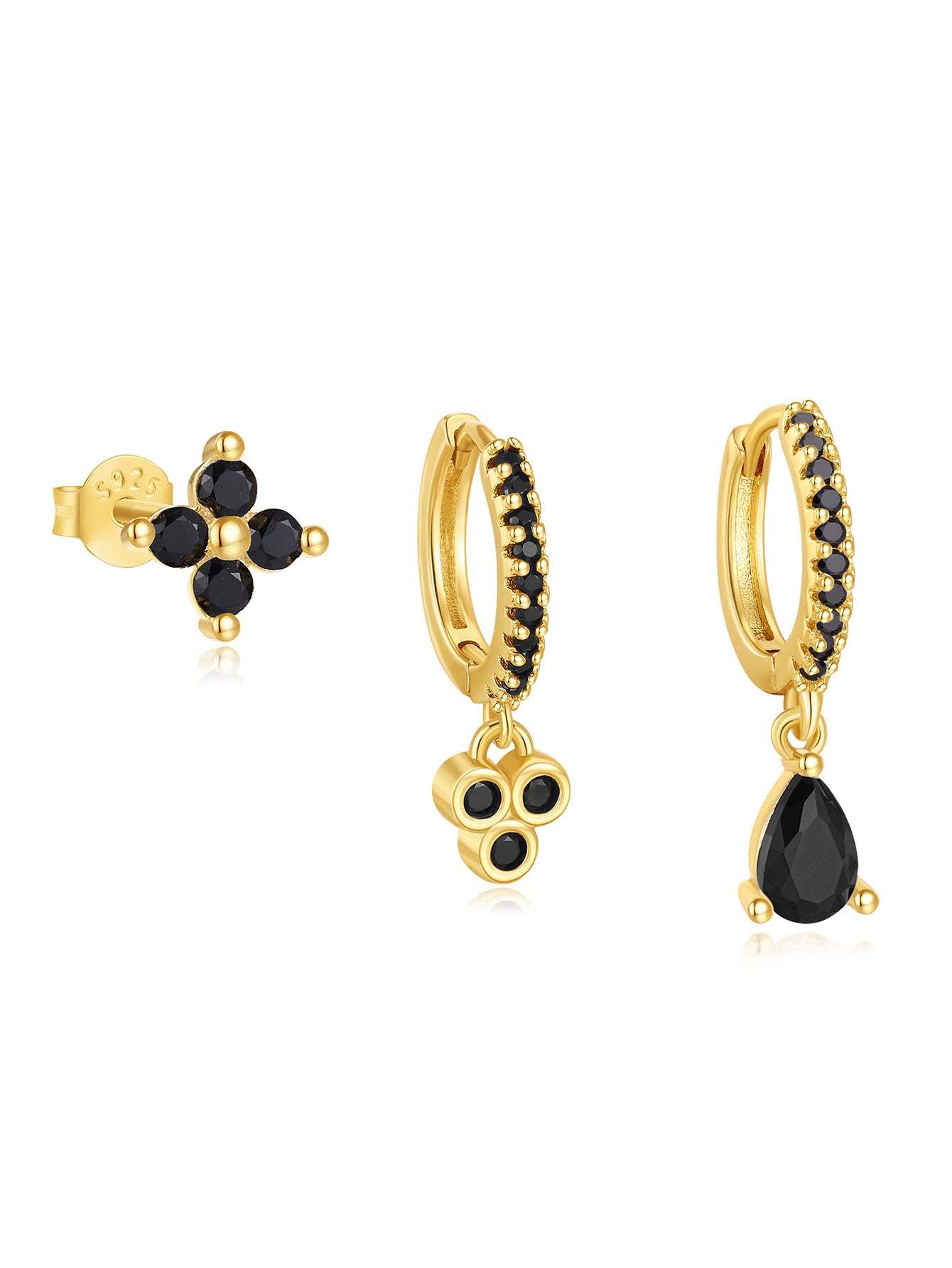 S925 Flower Drops Black Zirconia Beautiful Fashion Earring Collection-Olarajewelry