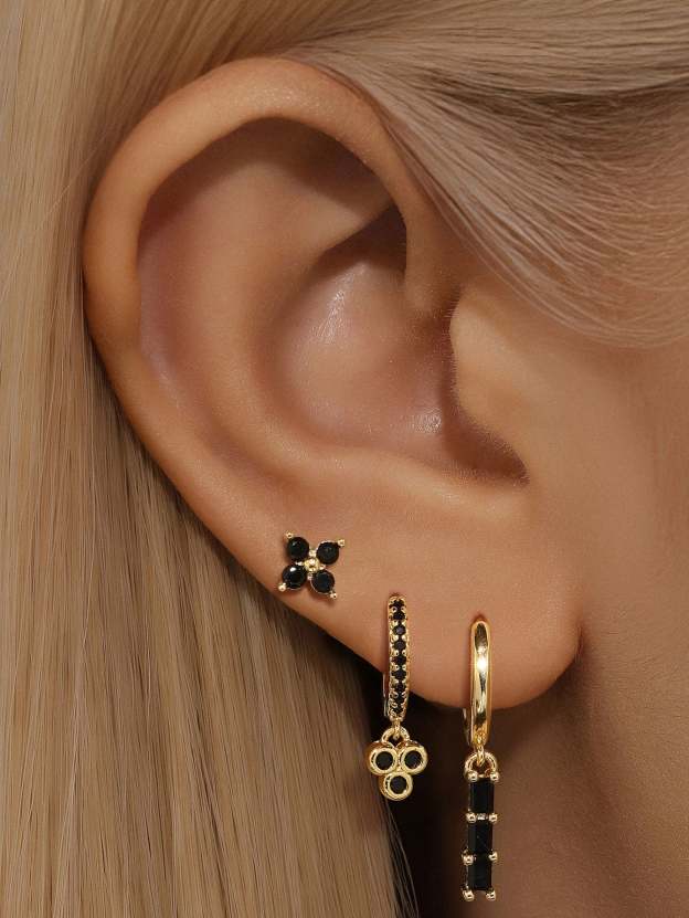 S925 Flower Square Black Zirconia Beautiful Fashion Earring Collection-Olarajewelry