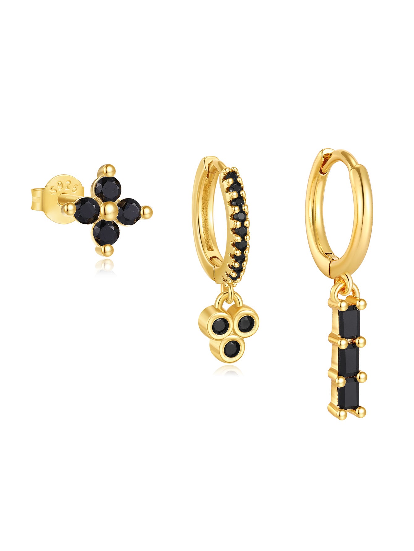 S925 Flower Square Black Zirconia Beautiful Fashion Earring Collection-Olarajewelry
