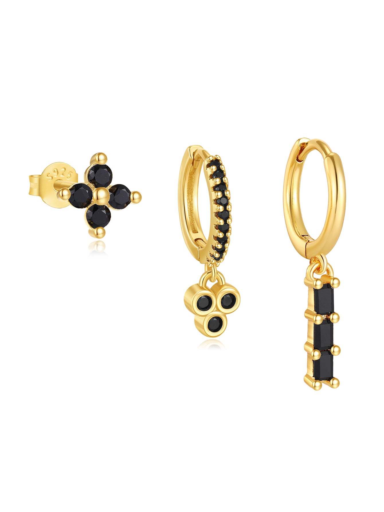 S925 Flower Square Black Zirconia Beautiful Fashion Earring Collection-Olarajewelry