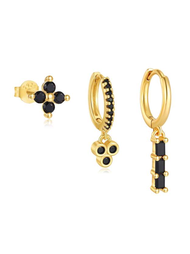 S925 Flower Square Black Zirconia Beautiful Fashion Earring Collection-Olarajewelry