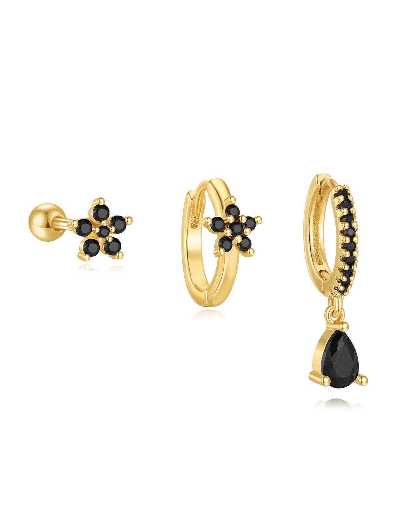 S925 Delicate Flower Drops Black Zirconia Simple Fashion Earring Collection-Olarajewelry