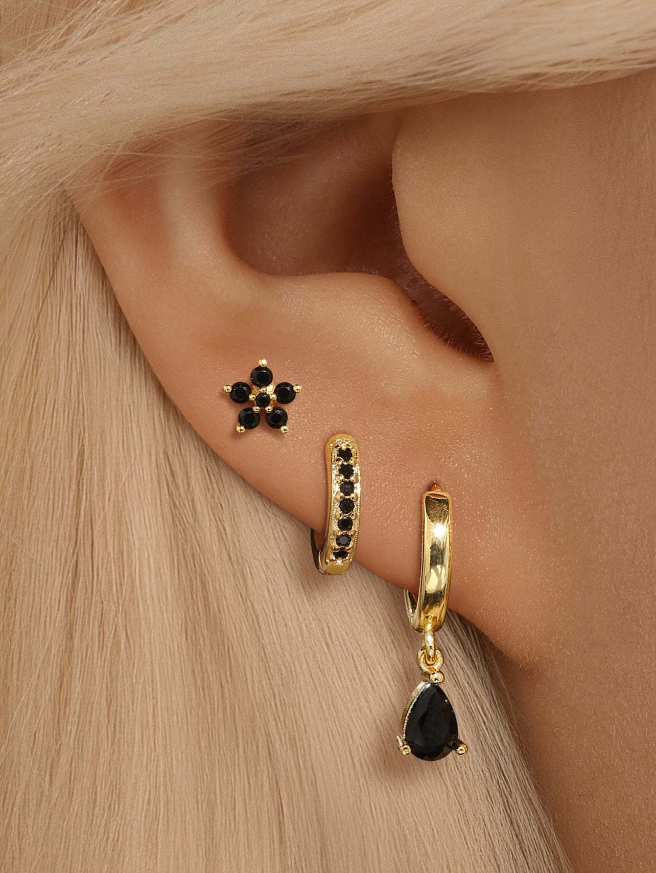 S925 Flower Water Black Zircon Bezel Pendant Earring Collection-Olarajewelry