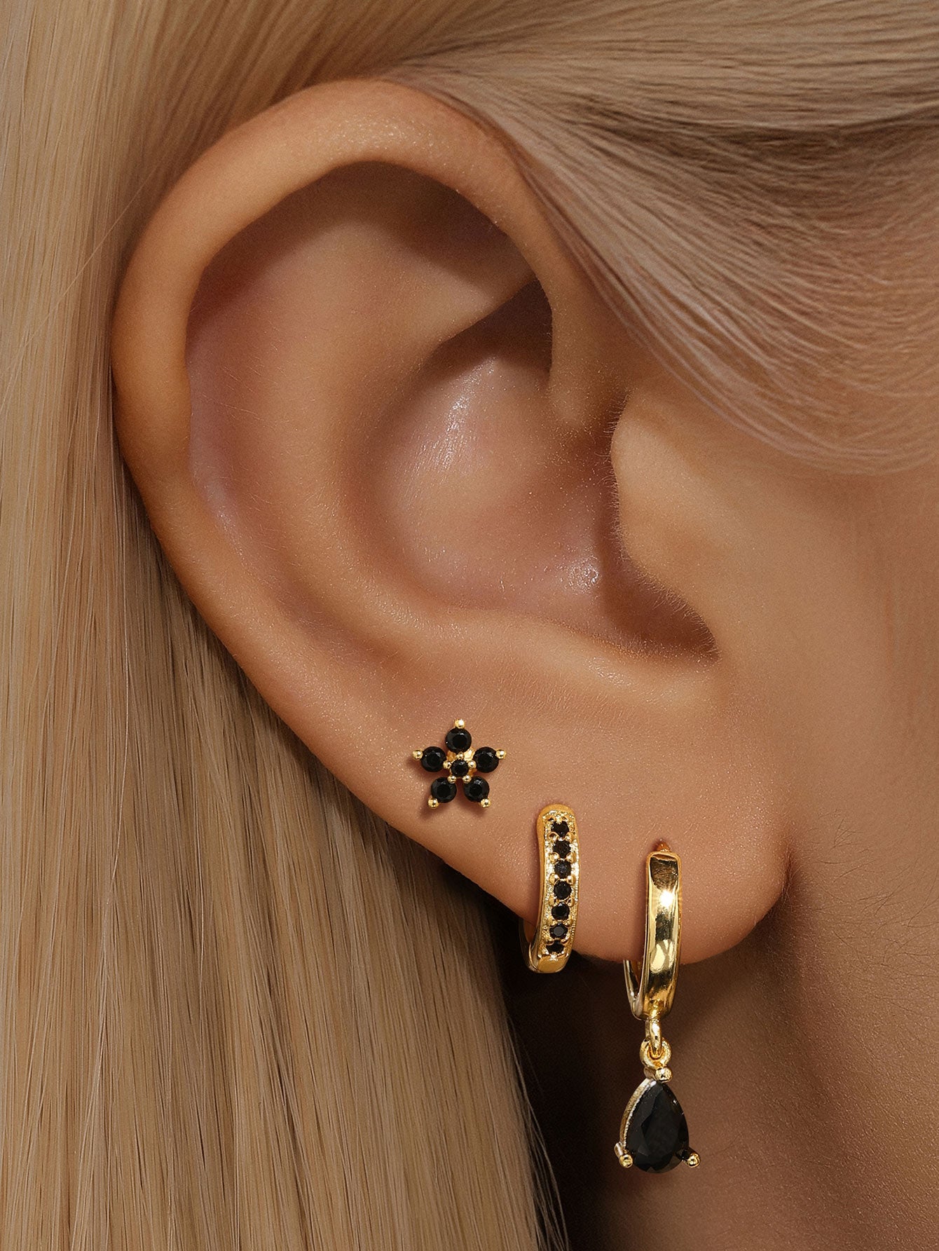 S925 Flower Water Black Zircon Bezel Pendant Earring Collection-Olarajewelry
