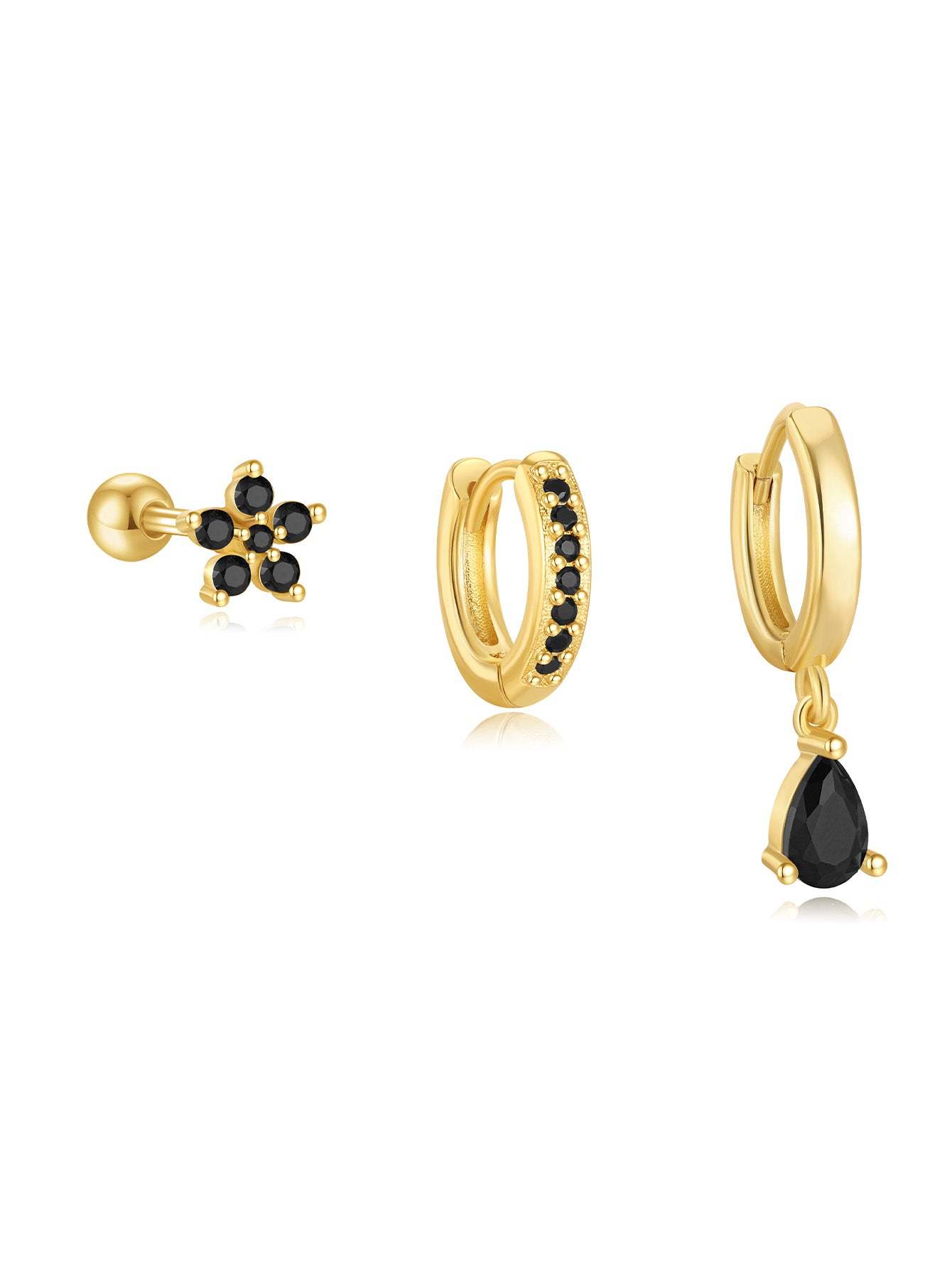 S925 Flower Water Black Zircon Bezel Pendant Earring Collection-Olarajewelry