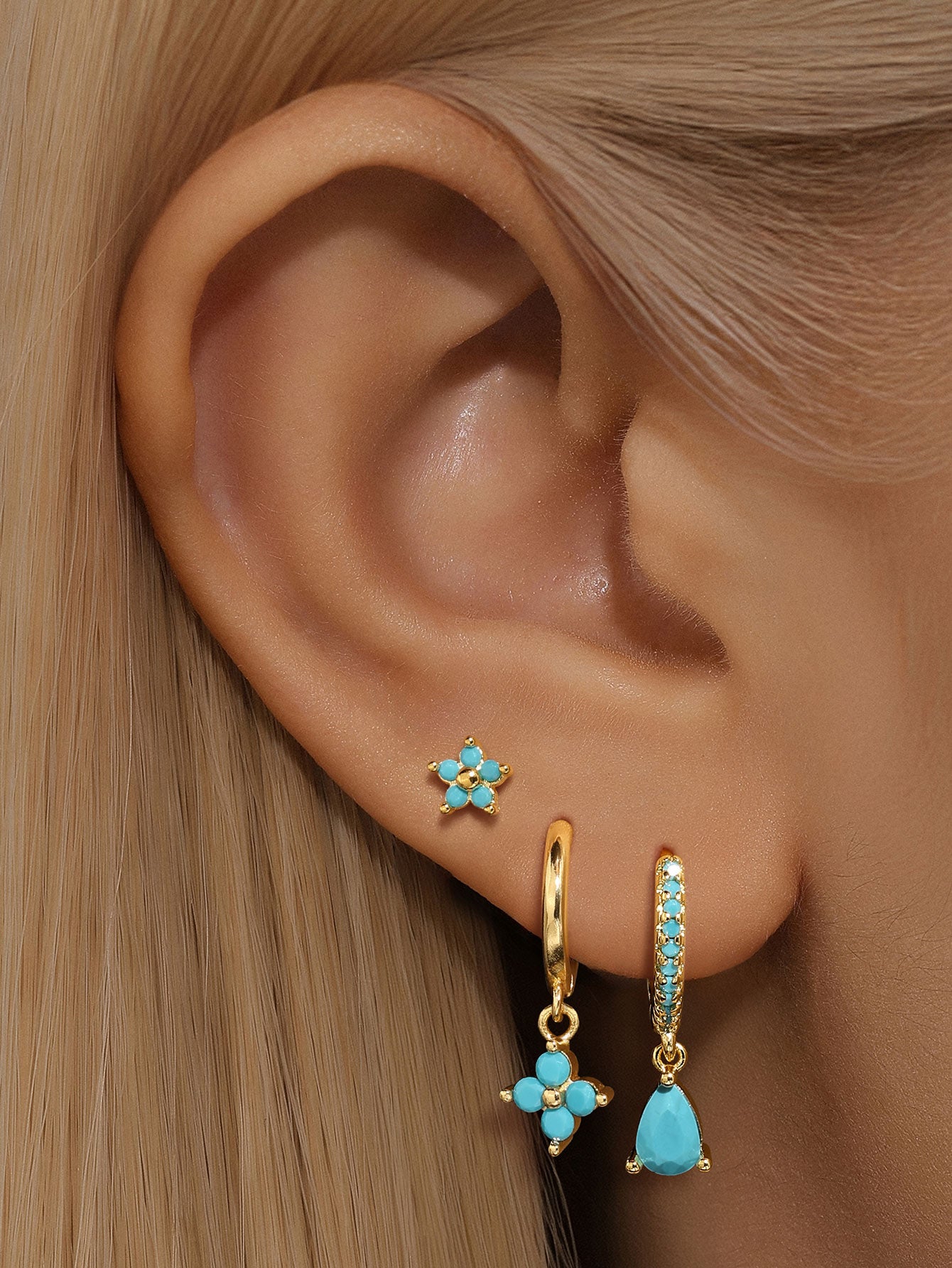 S925 Exquisite Turquoise Flower Drops Earrings Collection-Olarajewelry