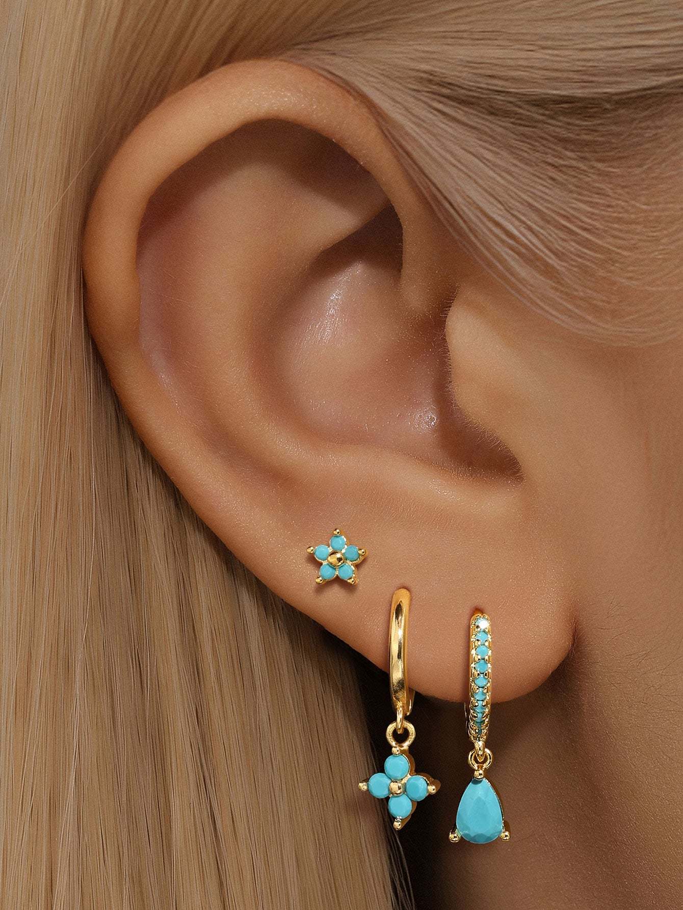 S925 Exquisite Turquoise Flower Drops Earrings Collection-Olarajewelry