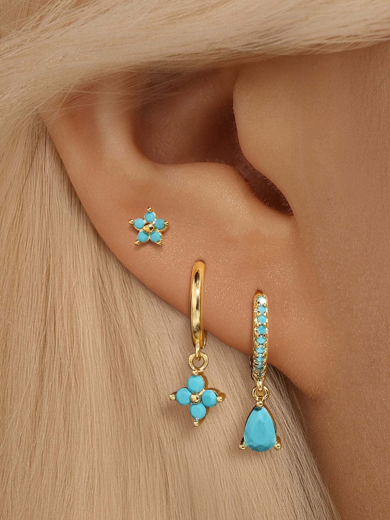 S925 Exquisite Turquoise Flower Drops Earrings Collection-Olarajewelry