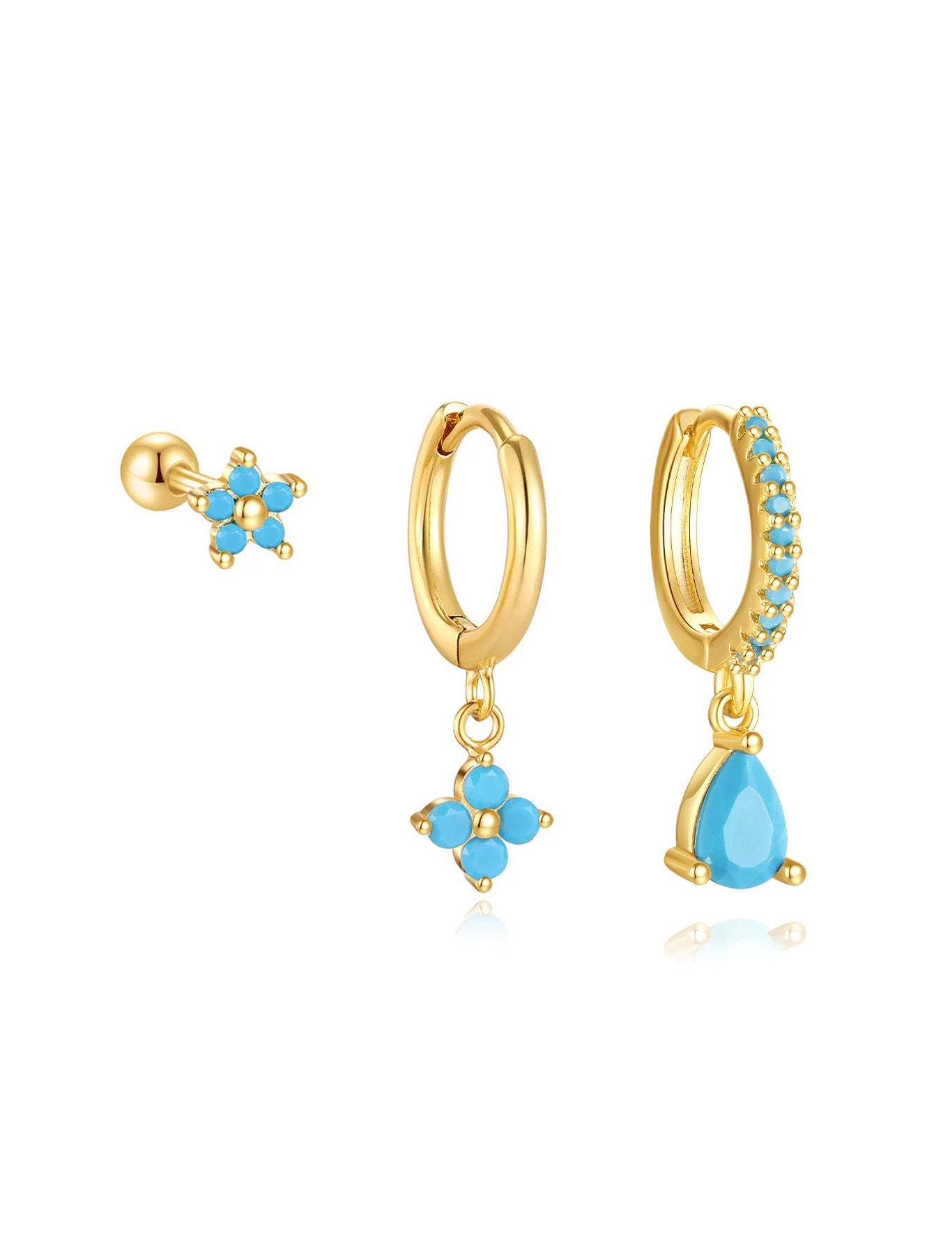 Turquoise Flower Stud Drop Hoop Earring Collection-Olarajewelry