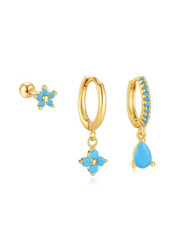 S925 Exquisite Turquoise Flower Drops Earrings Collection-Olarajewelry