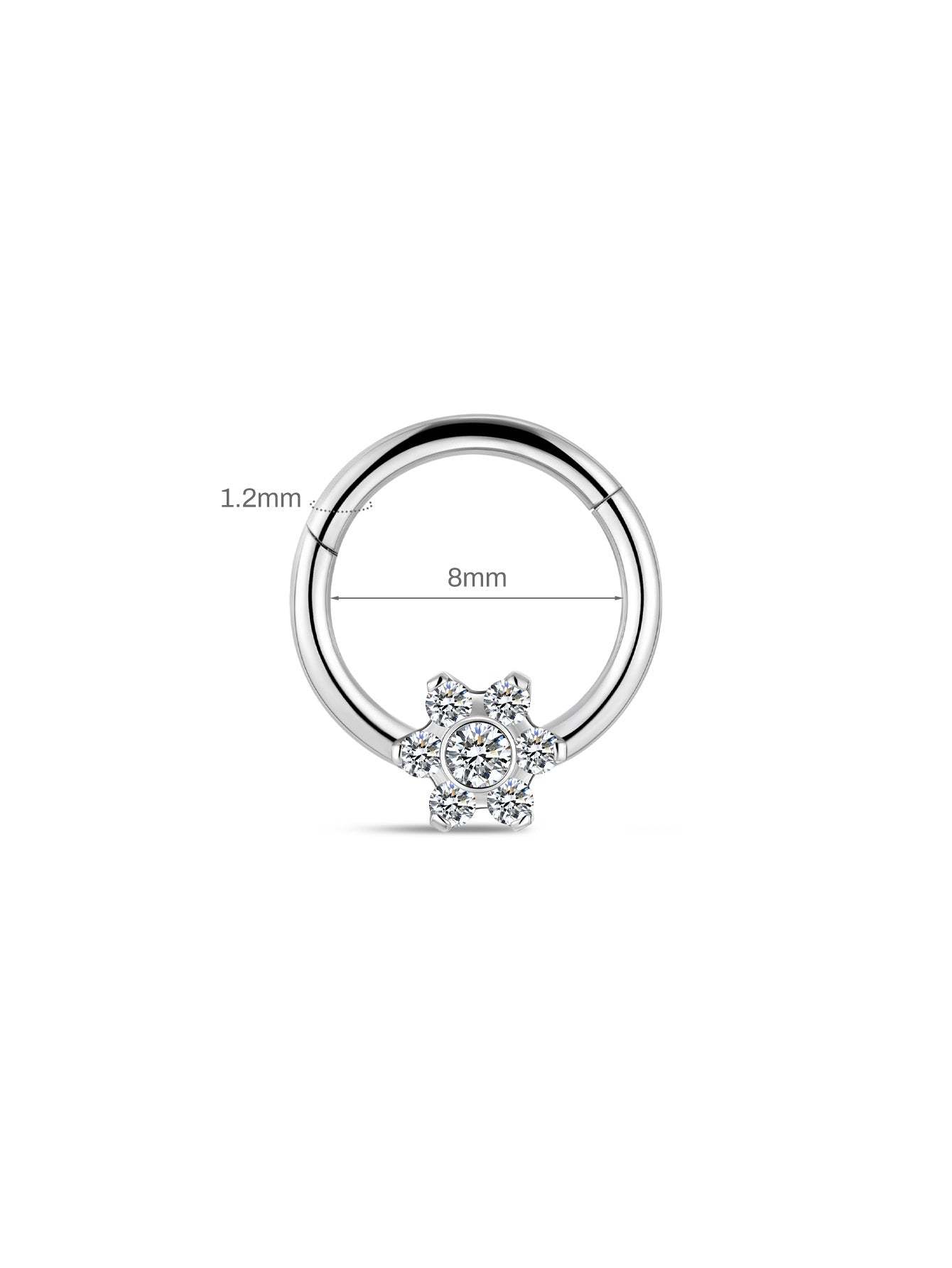 G23 Titanium Shiny Flower Zircon Daith Earrings 8MM-Olarajewelry
