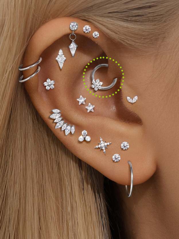 G23 Titanium Shiny Flower Zircon Daith Earrings 8MM-Olarajewelry