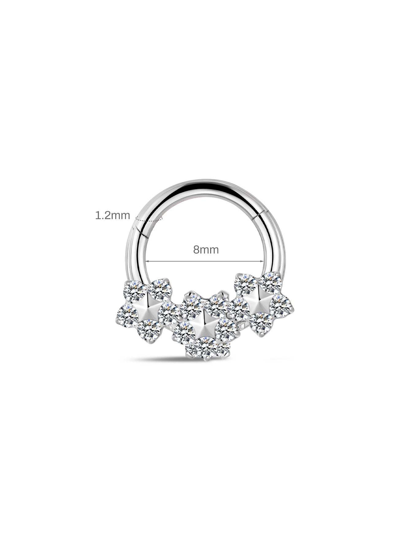 G23 Titanium Three Fowers Zircon Daith Earrings 8MM-Olarajewelry