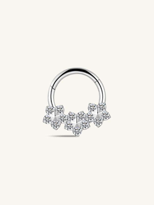 G23 Titanium Three Fowers Zircon Daith Earrings 8MM-Olarajewelry