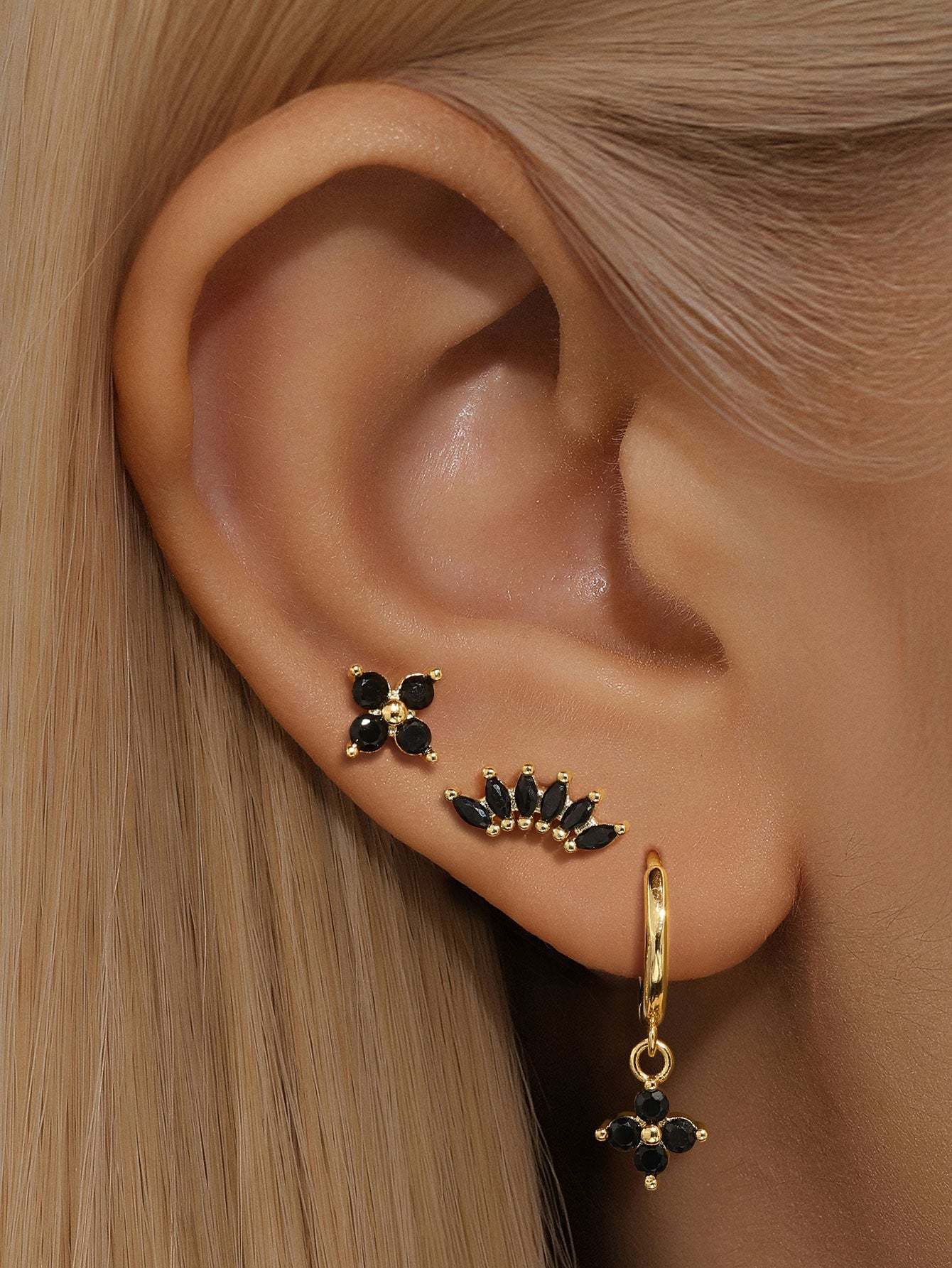 S925 Flower Petal Black Zirconia Beautiful Fashion Earring Collection-Olarajewelry